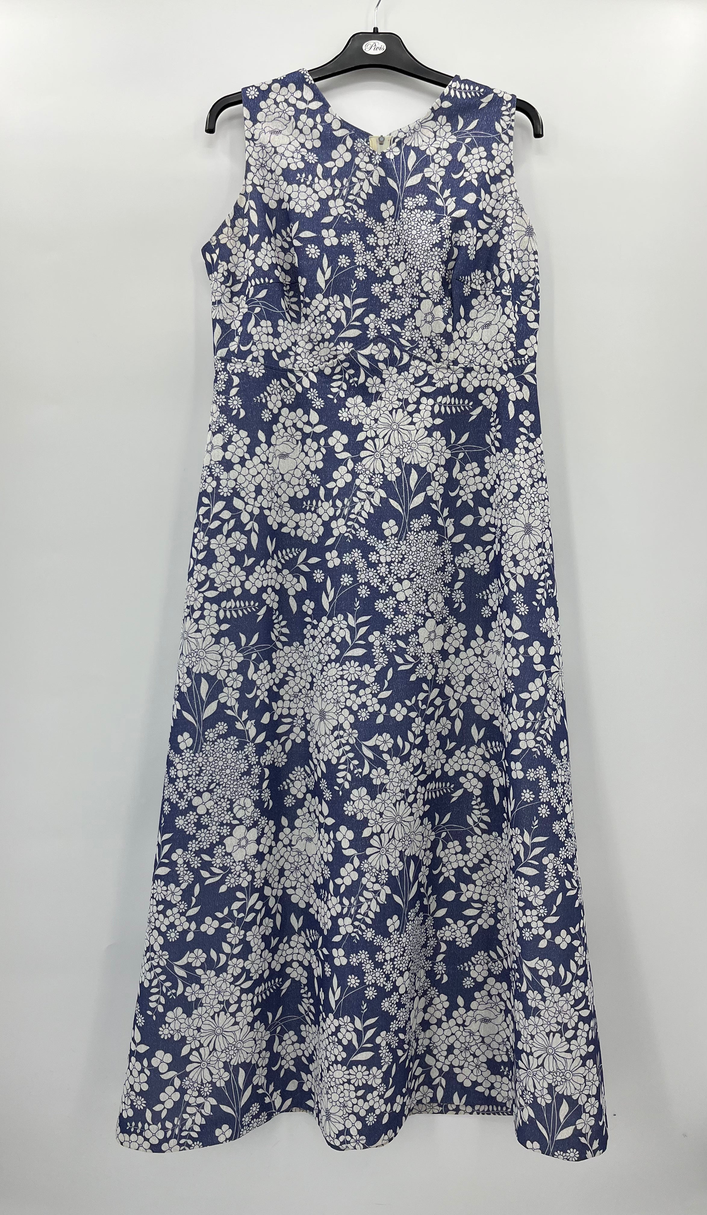Blue and white glittery floral dress from the 70s, size 40