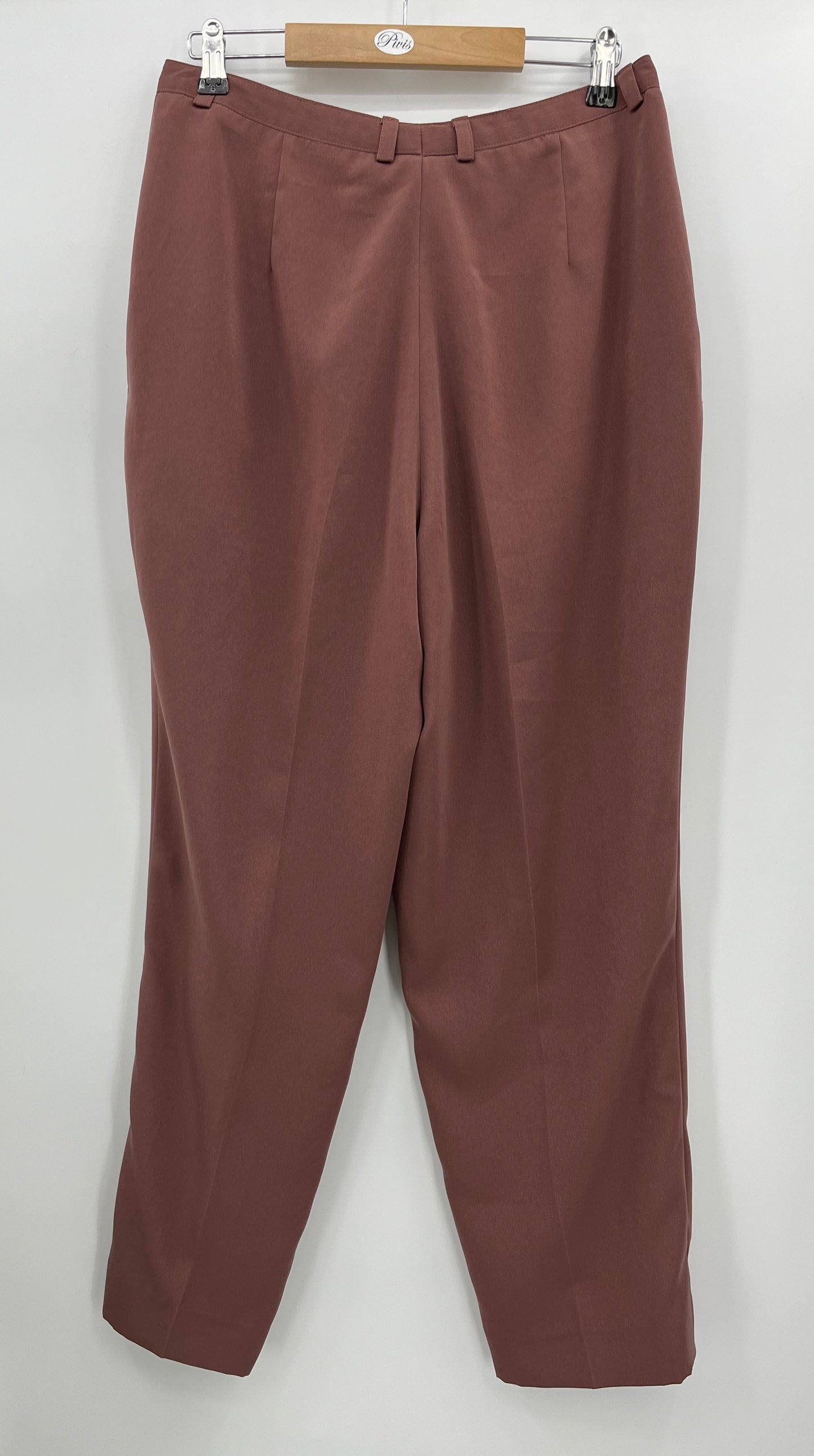 Vanhan roosan väriset miesten housut, 80-90-luku, vyöt.ymp. 82cm, kokoarvio S-M