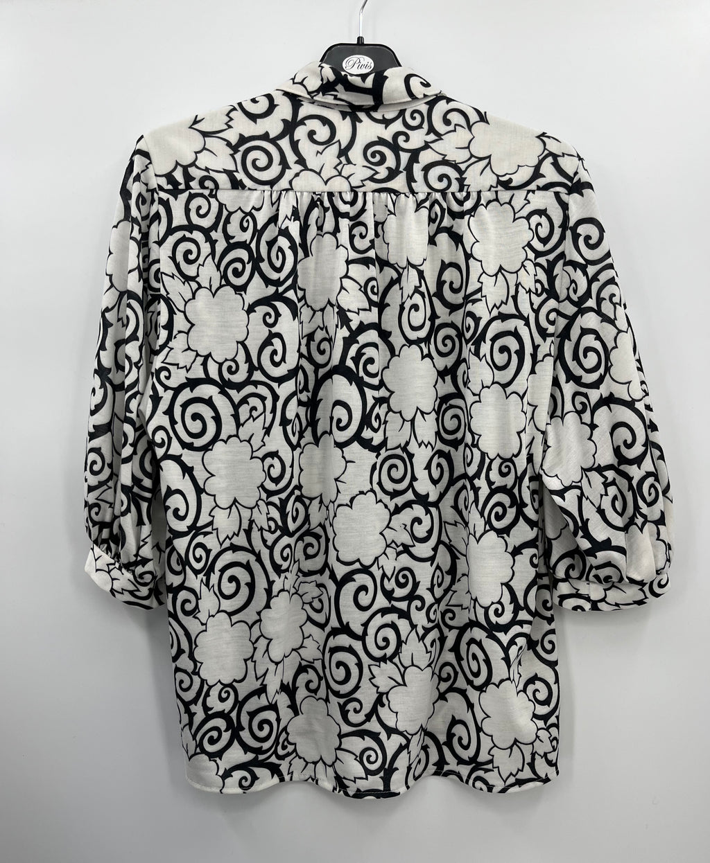 Refa Fashion, mustavalkoinen naisten pusero, 80-luku, koko 38