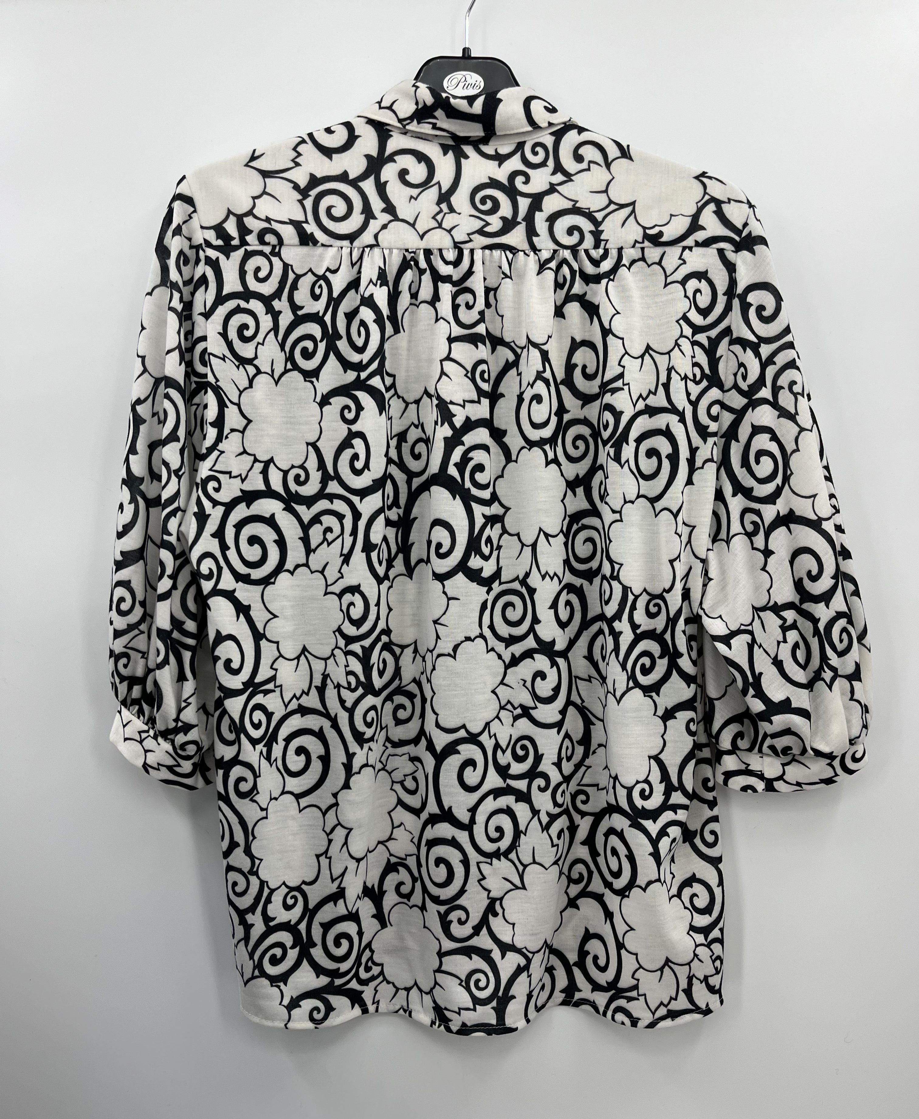 Refa Fashion, mustavalkoinen naisten pusero, 80-luku, koko 38