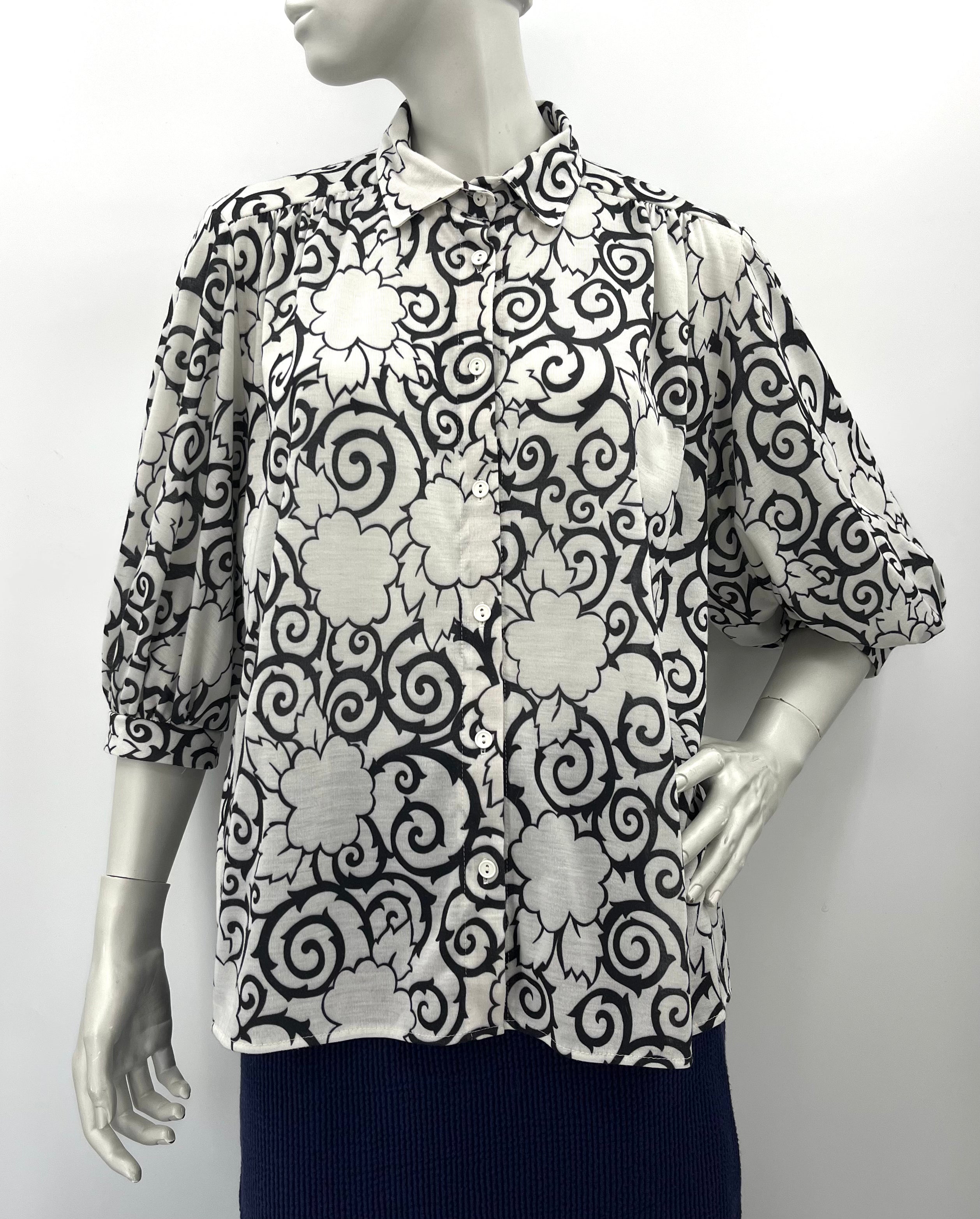 Refa Fashion, mustavalkoinen naisten pusero, 80-luku, koko 38