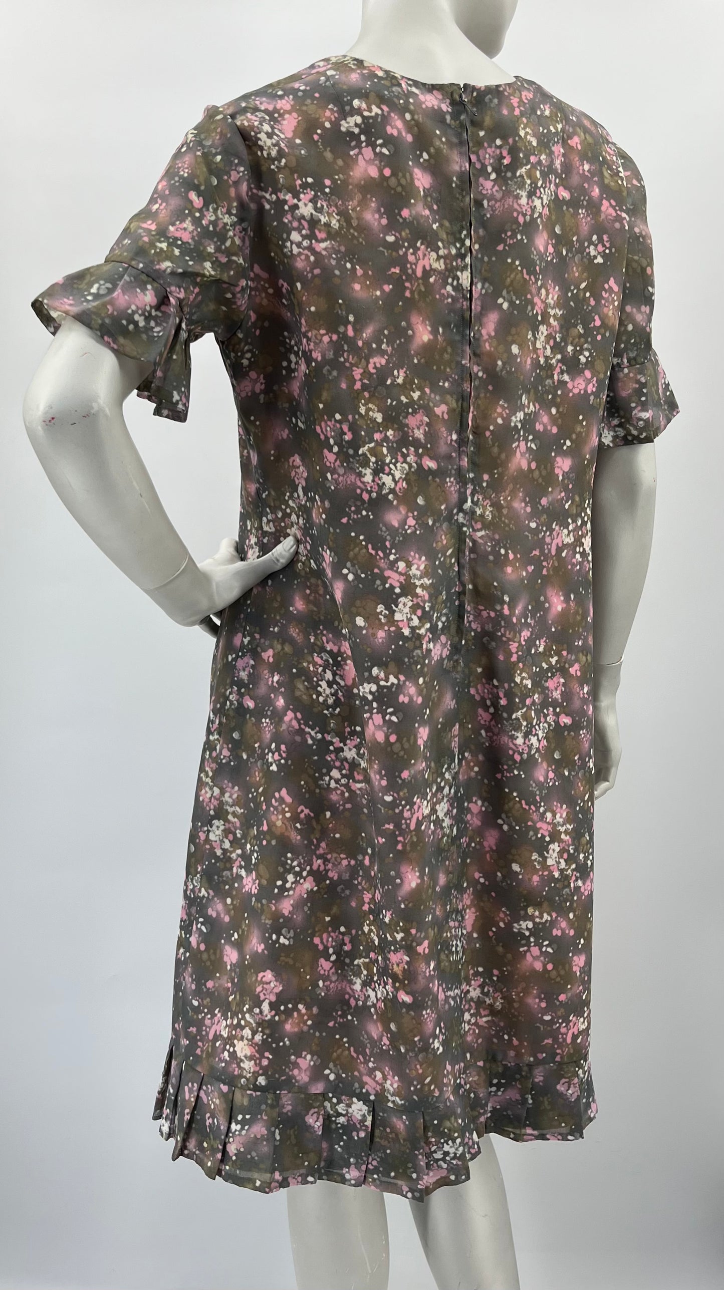 Harmaa-vaaleanpunainen mekko, 80-luku, koko 40