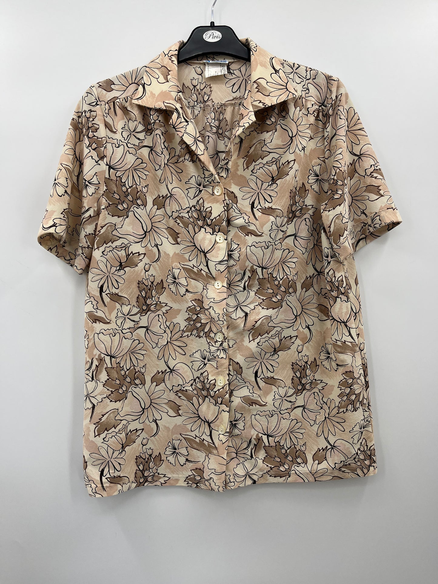 Finnwear, vaalea kukkakuvioitu paita ja hame, 80-luku, koko 38-40