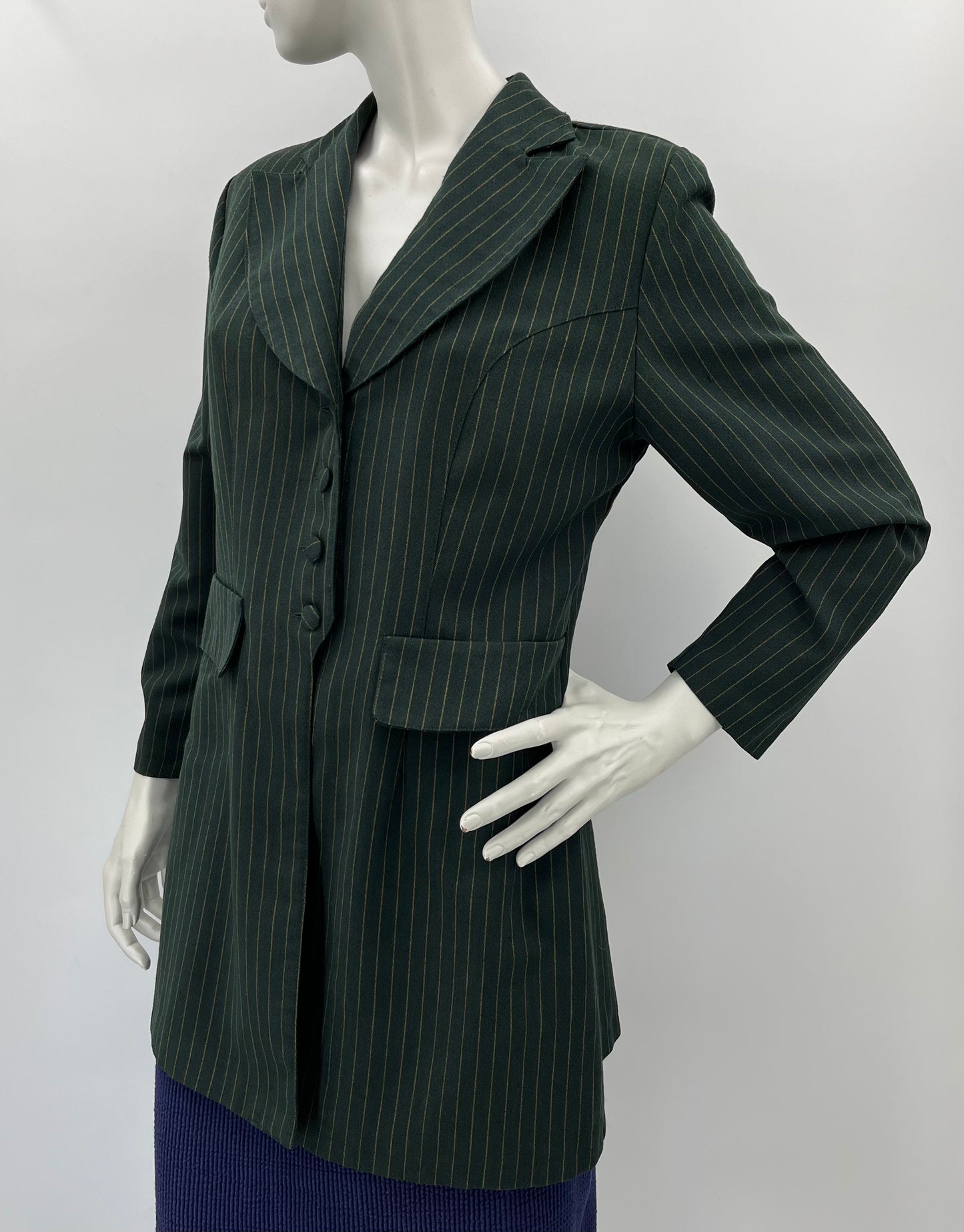 Tazzia, tummanvihreä pitkä jakku, 90-luku, koko 36-38